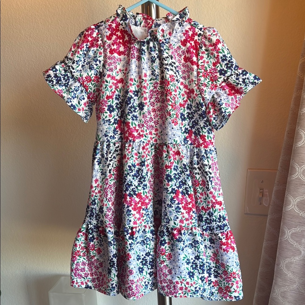 Janie and Jack Pink and Blue Ruffled Tiered Sundress with matching headband.